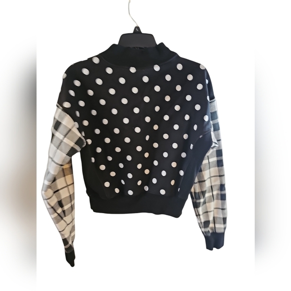 Converse Urban Outfitters cropped polka dot plaid black white sweatshirt sz s - Picture 3 of 5